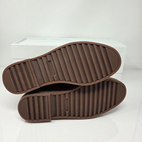 Clarks Womens 6 Boots Winter Suede Faux Fur Short Cognac Brown Drafty Day Comfy - Picture 8 of 10